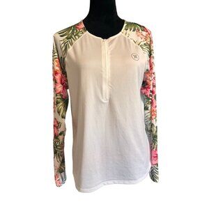 Hurley Women's Floral Long Sleeve Rash Guard UPF 50+ White & Pink XL